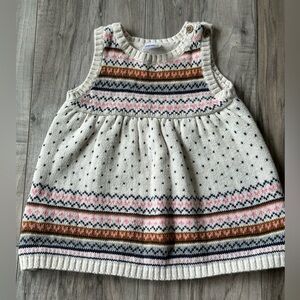 Carters Baby Knit Dress with Design in Cream Blue and Pink Size 6 Months